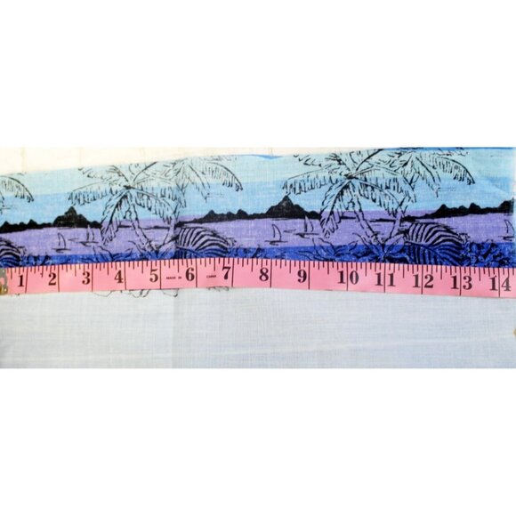 1 yd Vtg 1980s Blue Striped Cotton Fabric Beach Island Flowers Boats Purple 45" - Picture 5 of 9